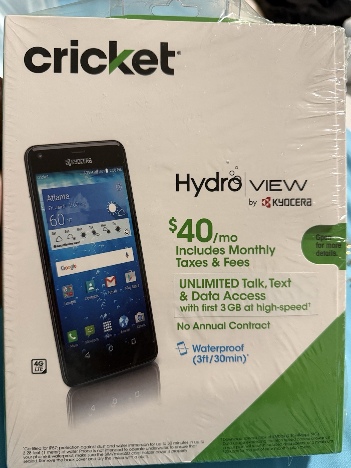 Kyocera Hydro VIEW Cricket Wireless Water-Resistant 4G LTE 8MP 8GB. “Brand New”