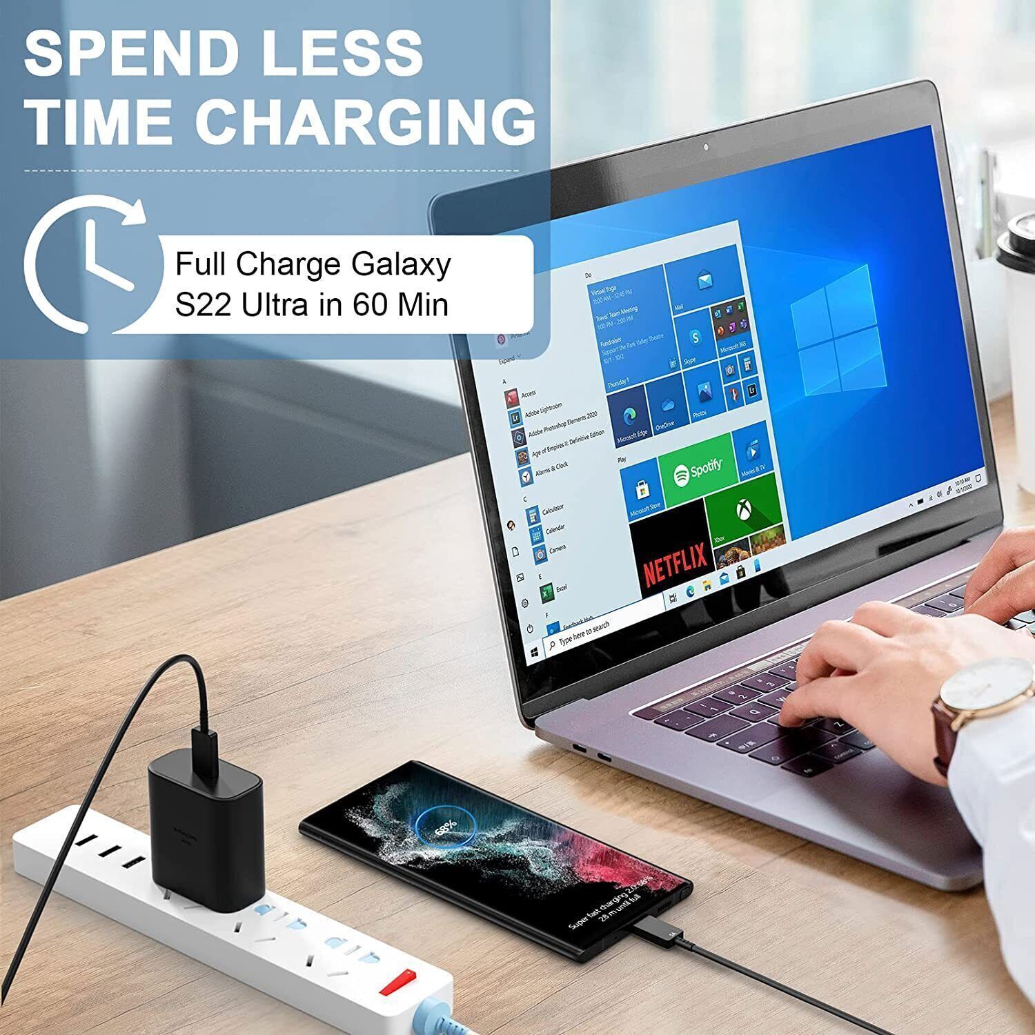 45W Fast Wall Charger Adapter 6ft Type-C Power Cable For Samsung S22 S21 S20 FE