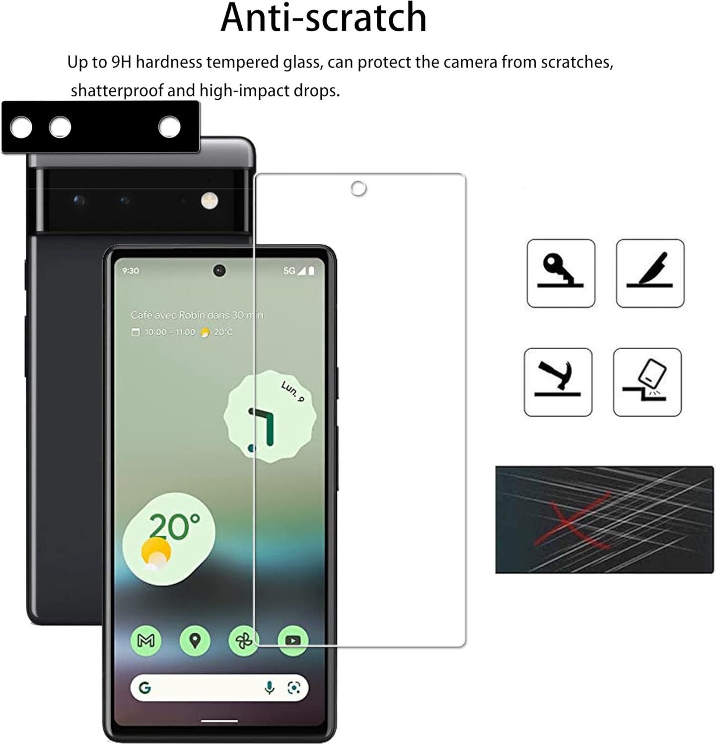 2+2 For Google Pixel 6a Screen Protector Tempered Glass Transparency HD Clear
