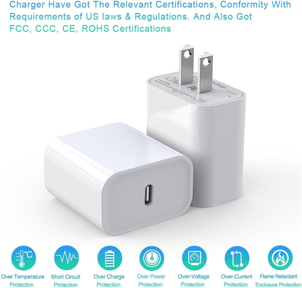 2-Pack 33W Fast Wall Charger with 6ft USB-C Cable for iPhone 15 16 17