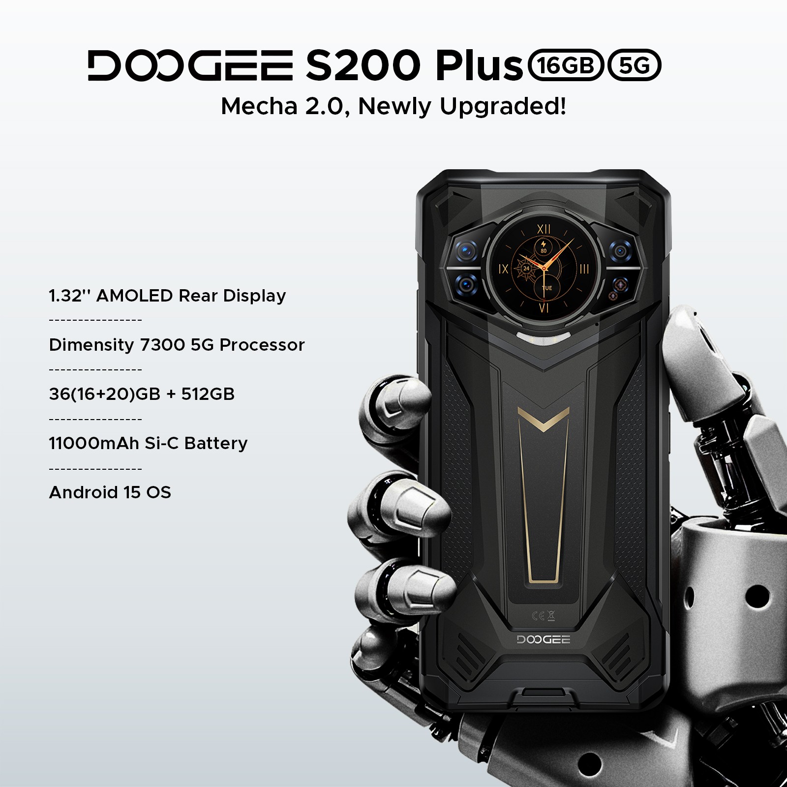 DOOGEE S200 Plus 5G Rugged Phone 2026, 36GB+512GB Android Cell Phone 6.72″ FHD