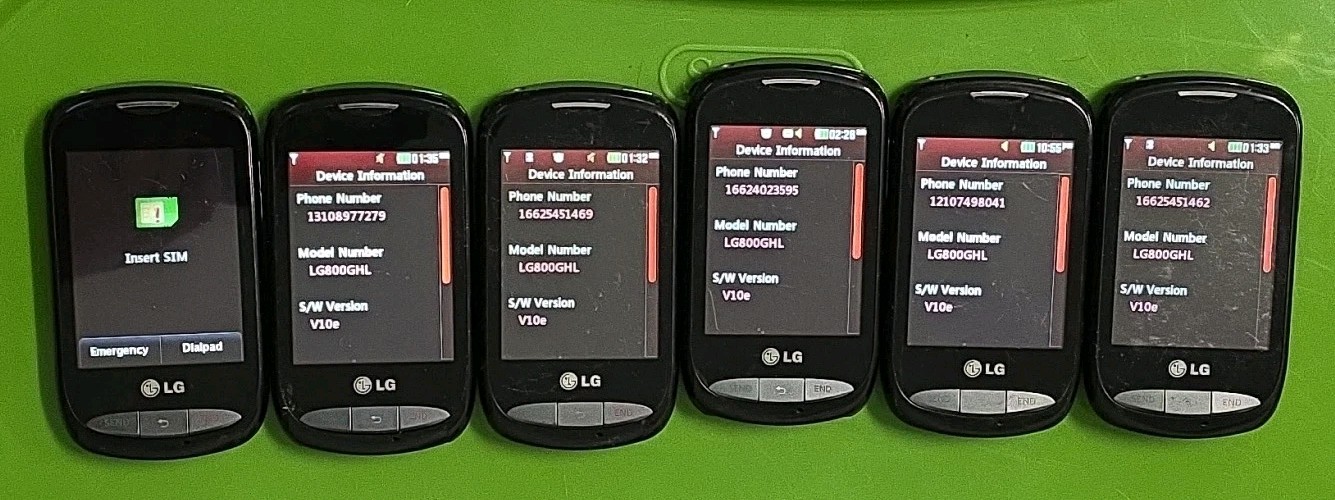 6 Fully Functional LG 800G Plum lot – TracFone, GSM, 2G, Each Sold Separately,