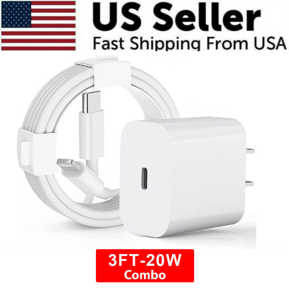 20W PD Fast Charger USB Type C Adapter Cable for iPad iPhone 14 13 12 11 Pro PLU