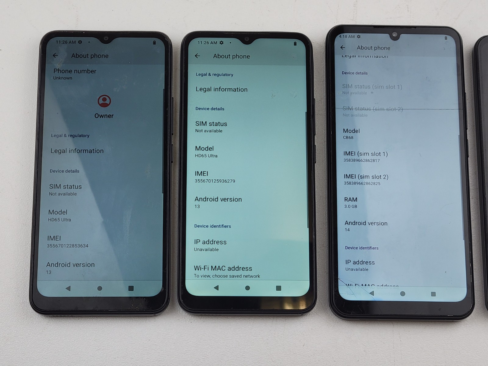 (Lot of 5) MIXED MODEL Vortex Android (CARRIER UNKNOWN) Smartphones – *READ*