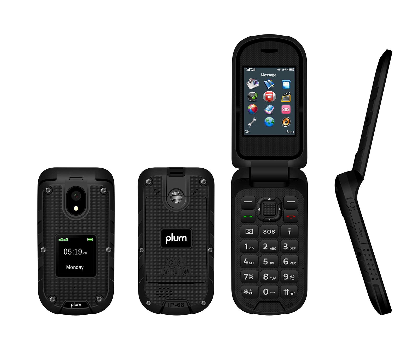 RAM Plus 4G Volte Unlocked Rugged Flip Phone 2022 Model ATT Tmobile – Black