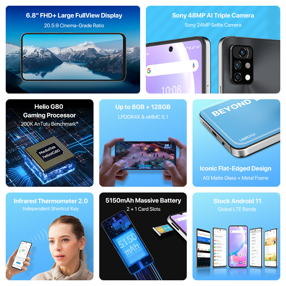 UMIDIGI A11 Pro Max 4GB+128GB 6.8″ 48MP Octa Core Android Unlocked Smartphone