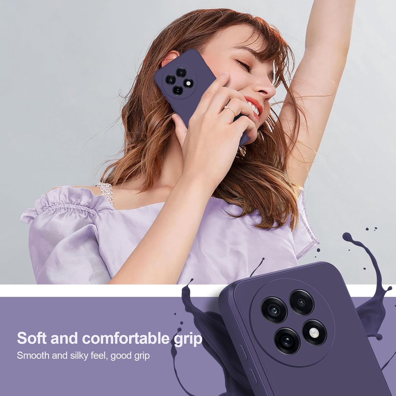 Case for OnePlus 13R, Soft Silicone Shockproof Slim Cover with Deep Purple Linin