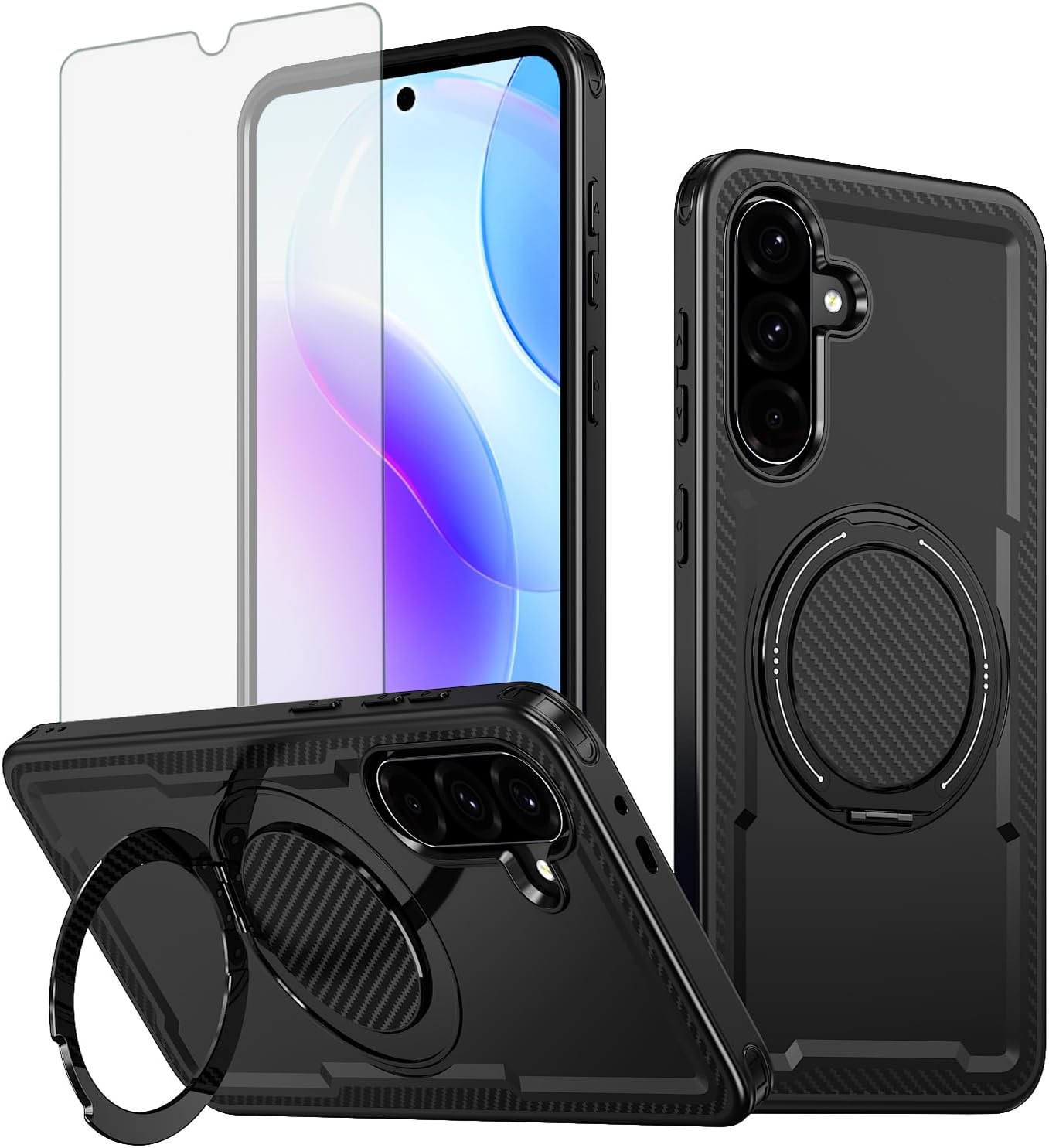 Phone Case for Samsung Galaxy A05s/A05 with Tempered Glass Screen Protector Blac