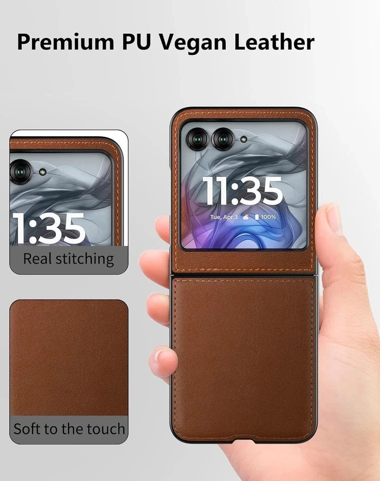 Case for Motorola Razr 2024/2025 – PU Vegan Leather Back & Hard Bumper – Brown
