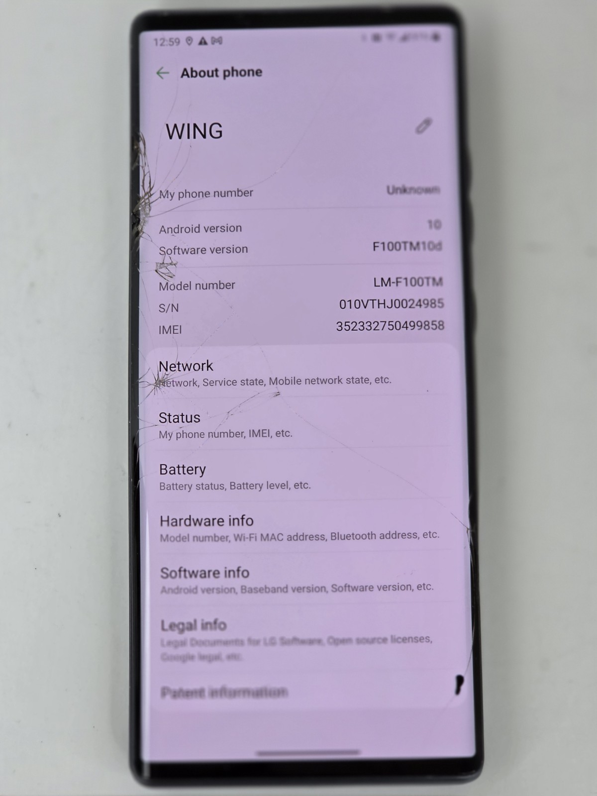 LG Wing LM-F100TM FOR PARTS ONLY (Cracked/Damaged Screen) LOCKED