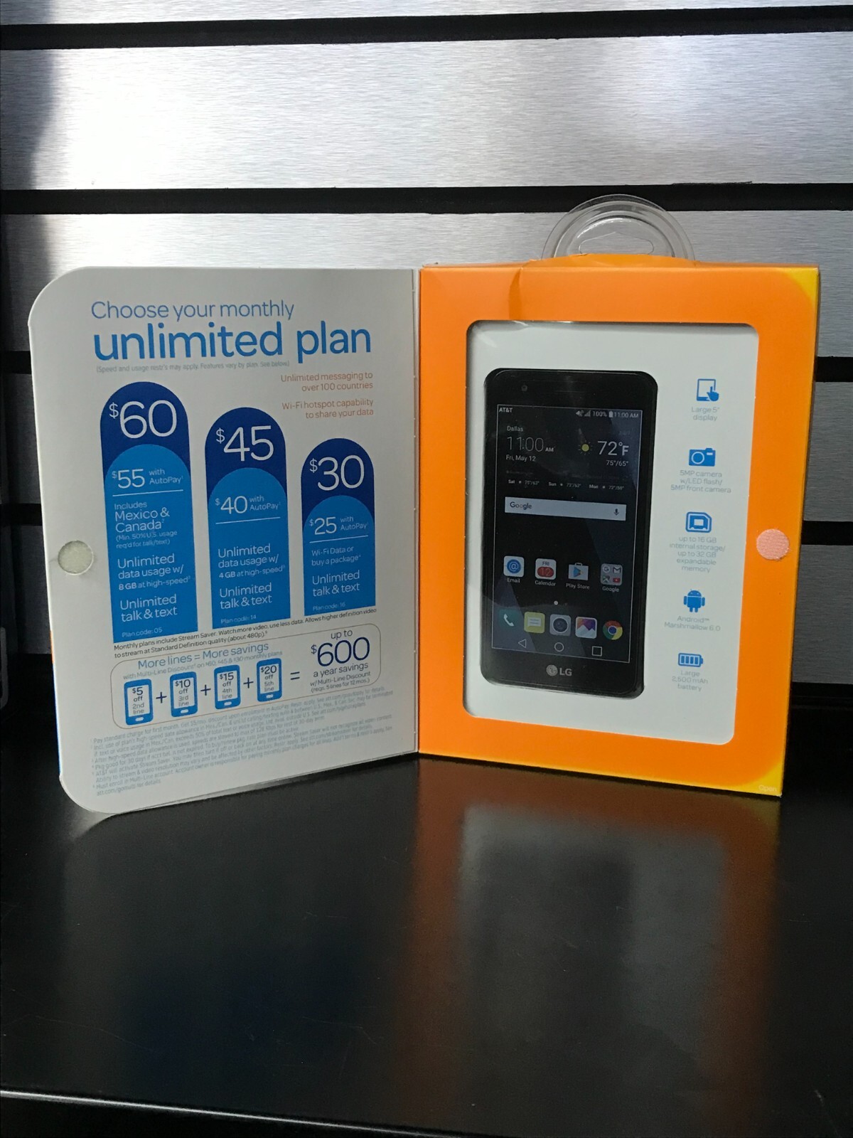 New AT&T GoPhone – LG Phoenix 3 4G LTE 16GB Memory Prepaid Cell Phone – Black