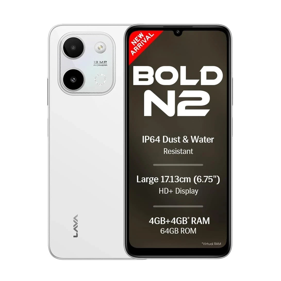 Lava Bold N2 Factory Unlocked Dual SIM 4GB RAM 64GB Storage Android 15 Go- WHITE