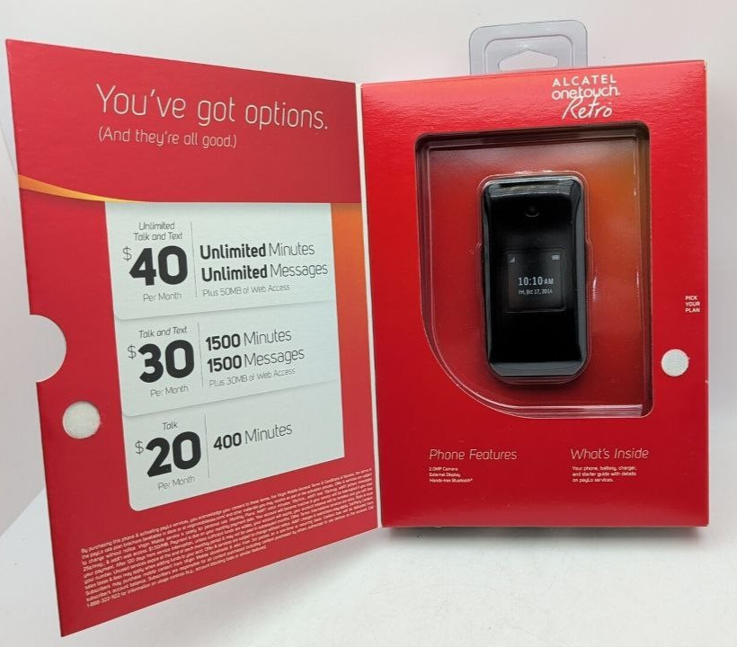 Alcatel One Touch Retro Cellular Flip Phone 256 MB Virgin Mobile 2.4 in 2 MP
