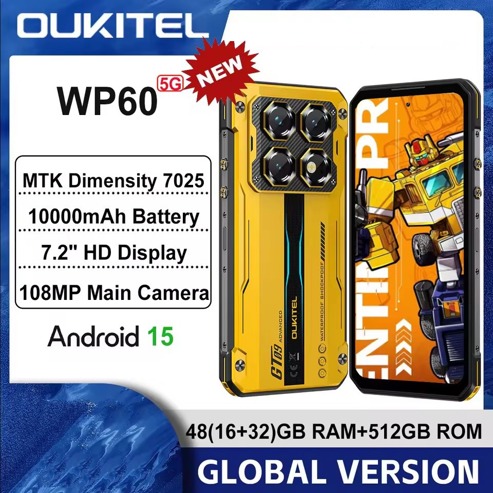 OUKITEL WP60 5G Rugged Phone 7.2” Dimensity 7025 108MP 10000mAh Global Version