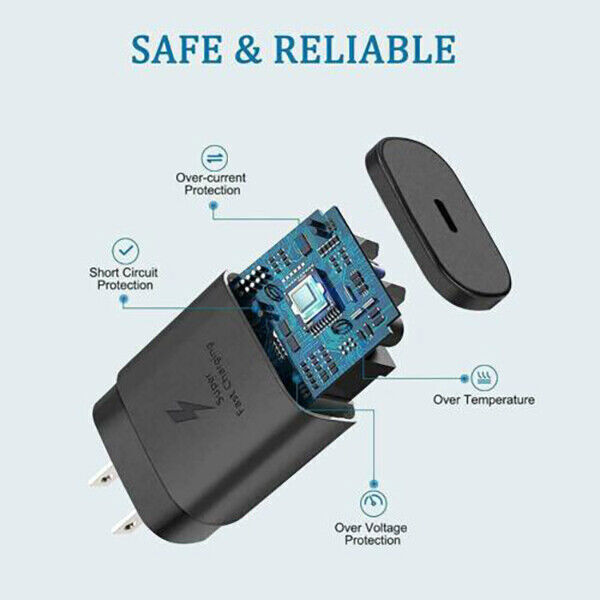 45w Type USB-C Super Fast Wall Charger 6FTS Cable For Samsung Galaxy S23 S22 S21