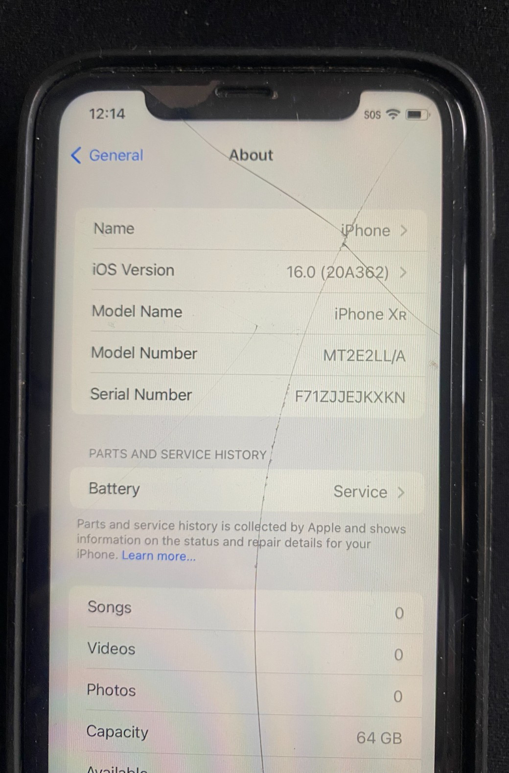 Apple iPhone XR 64GB Black Unlocked – Functions Normal – Screen has Cracks