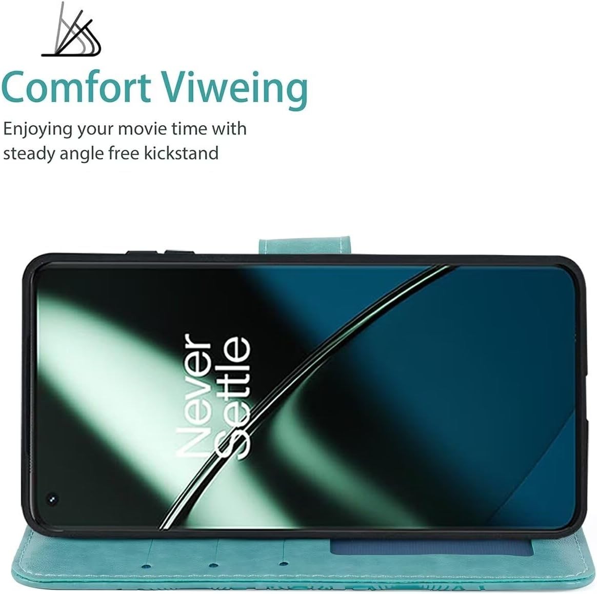 OnePlus 11 5G Wallet Case with Tempered Glass Protector, Green Leather Flip Cove