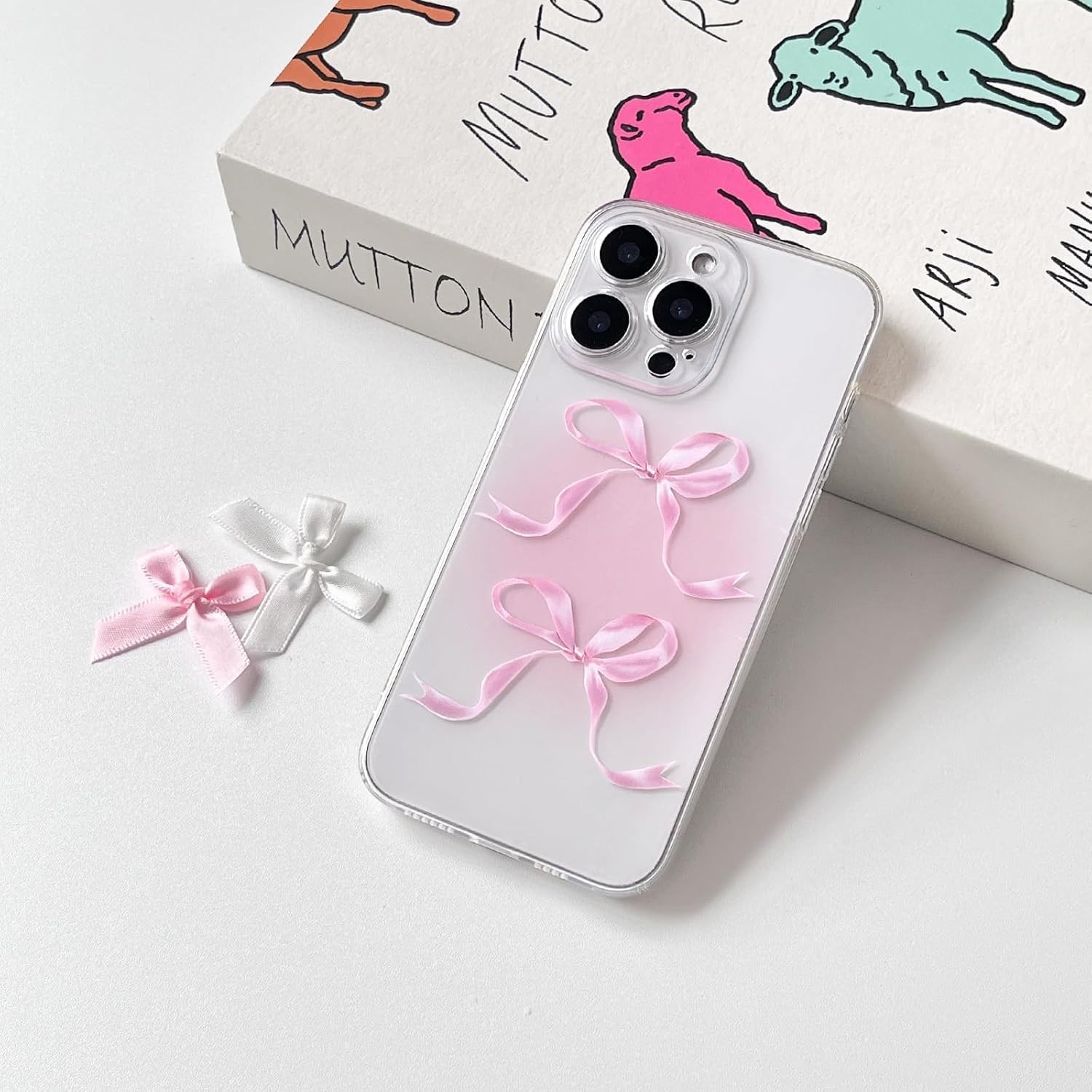 Clear iPhone 15 Pro Max Case with Cute Bowknot Ribbon Aesthetic Design Bumper Pr