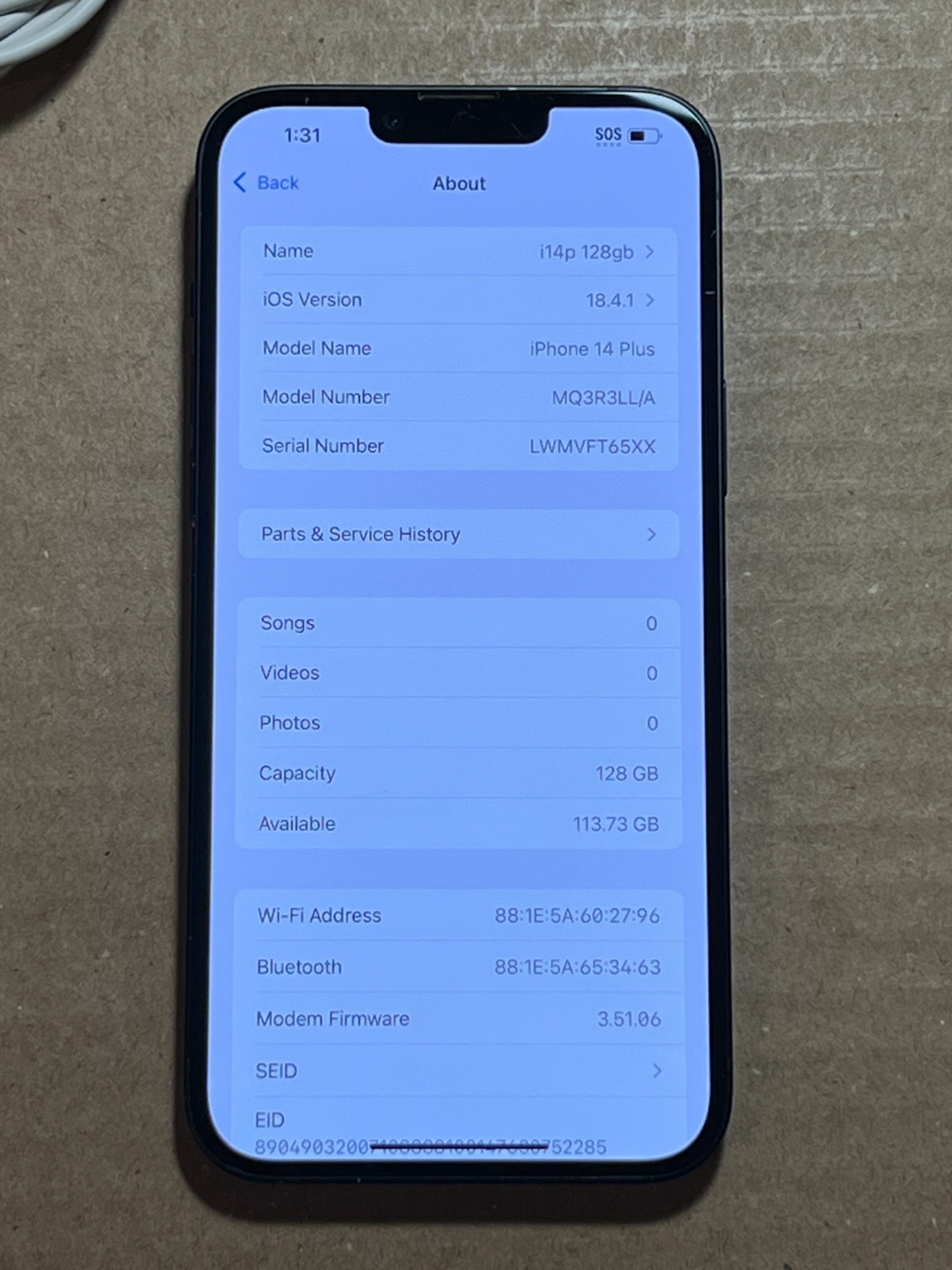 Apple iPhone 14 plus 128GB Midnight unlocked A2632 eSim