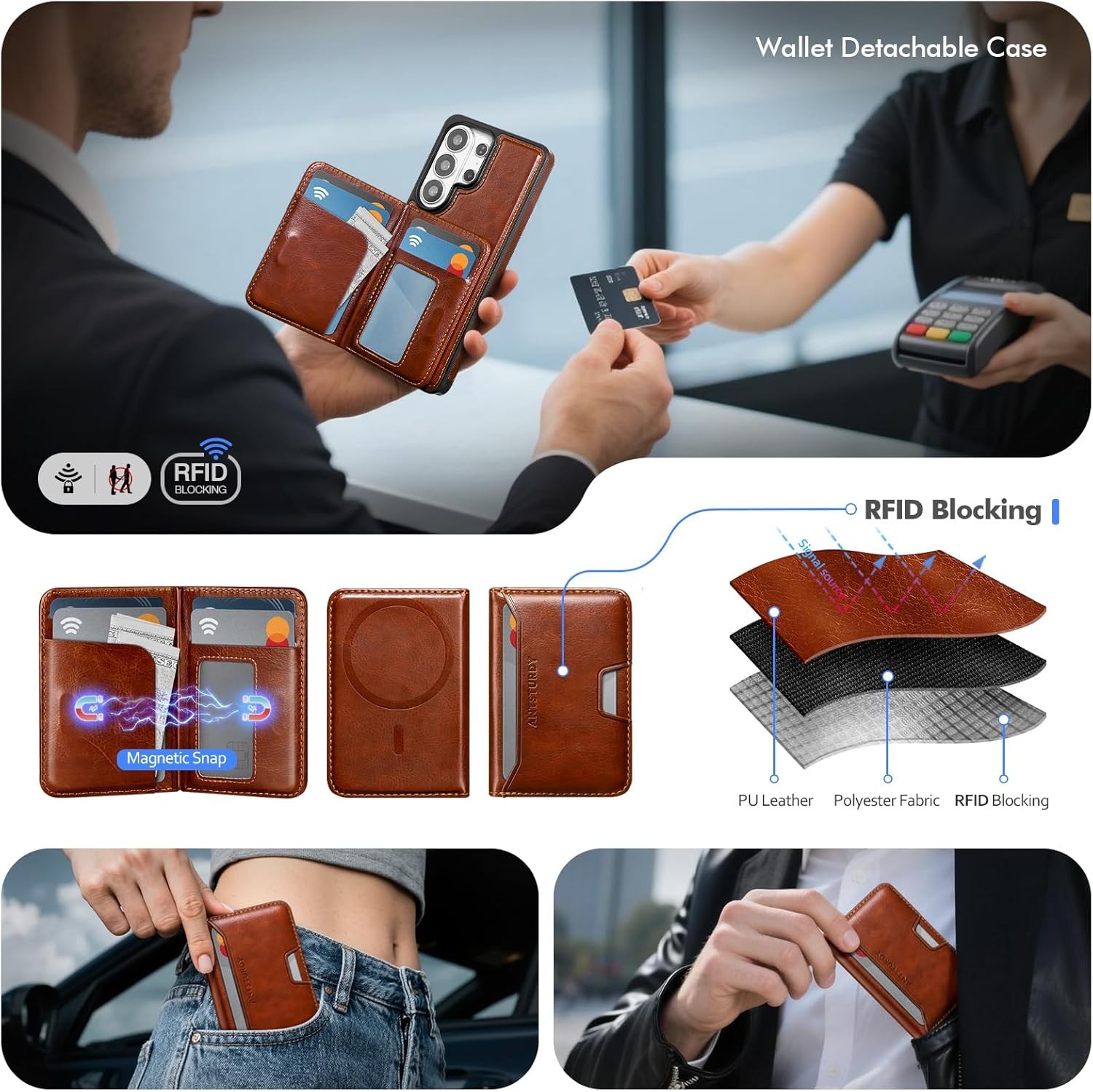 2 in 1 Detachable Magnetic Samsung Galaxy S26 Ultra Wallet Holder, PU Leather Fl
