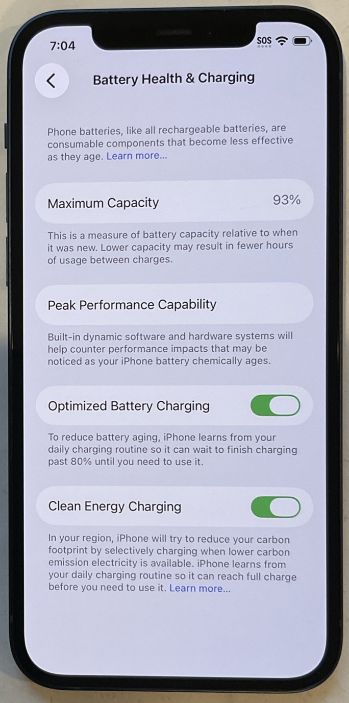 USED BLUE GSM UNLOCKED iPhone 12, 64GB A2172 MGEK3LL/A WITH 93% BATTERY HEALTH.