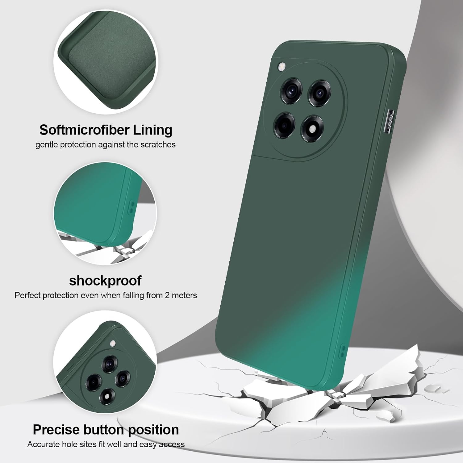 Silicone Case Compatible with Oneplus 12R, Full Body Soft Touch Phone Case, Gree