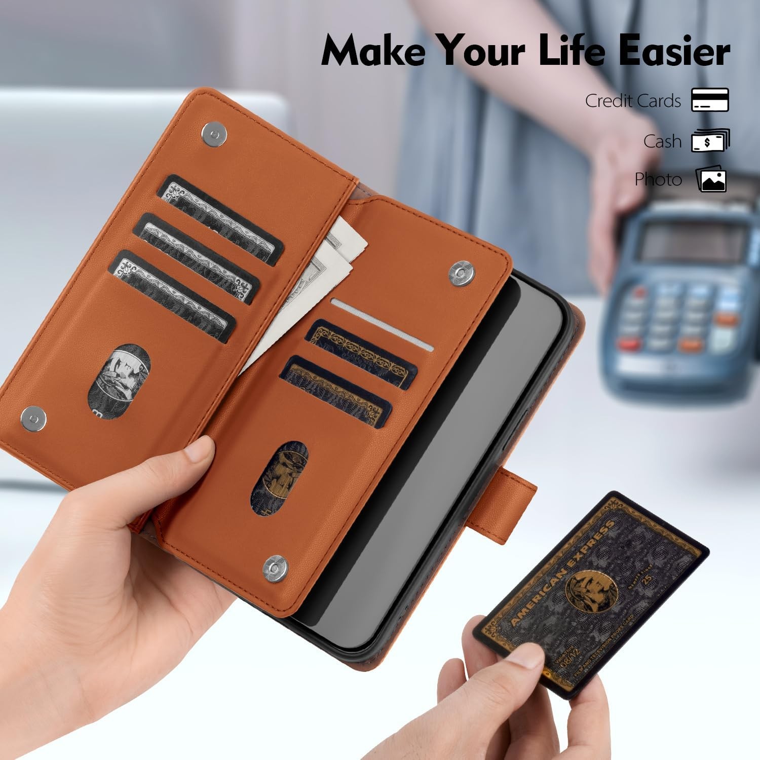 RFID Blocking Wallet Case for iPhone 13 6.1″, PU Leather Folio Flip with Card Sl