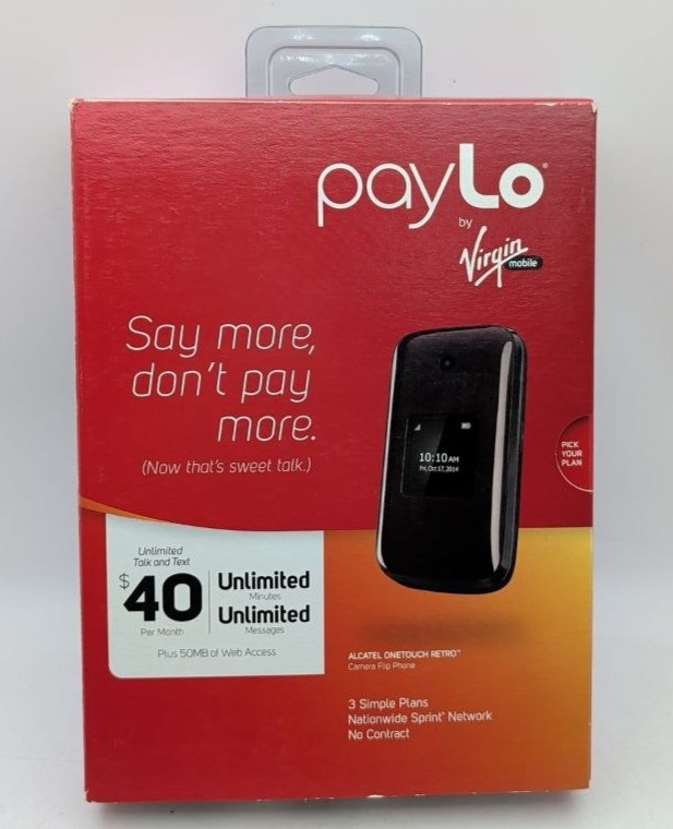 Alcatel One Touch Retro Cellular Flip Phone 256 MB Virgin Mobile 2.4 in 2 MP