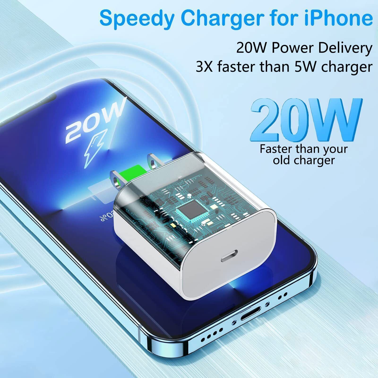 New 20W PD Wall Charger 3FT USB-C Cable For iphone 14 13 12 11 Pro Max XS 8 7 6