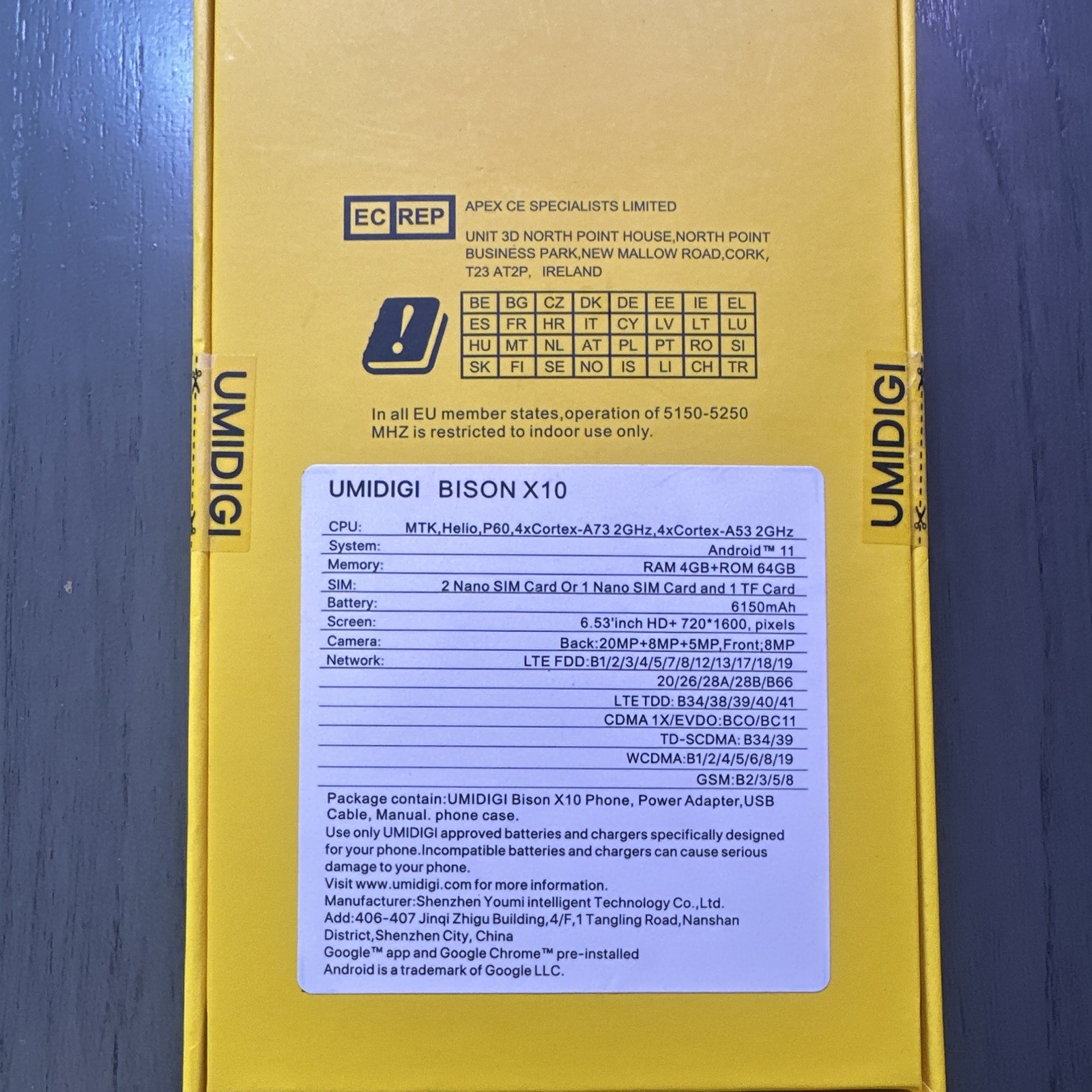 UMIDIGI Bison X10 Yellow 64GB 4GB RAM Android 11 Dual SIM 6.53in 4G