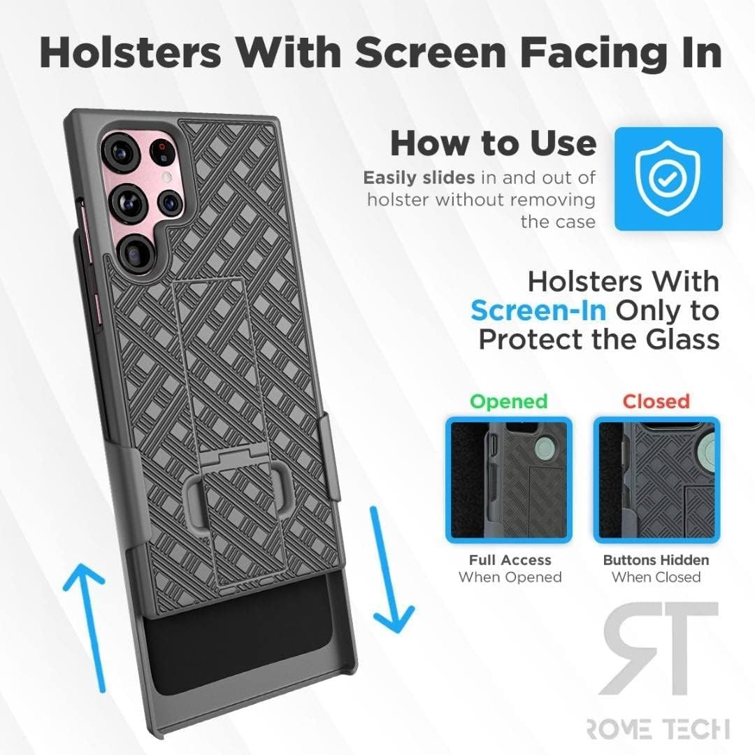 for Samsung Galaxy S22 Ultra Case with Belt Clip Holster – Kickstand, Black