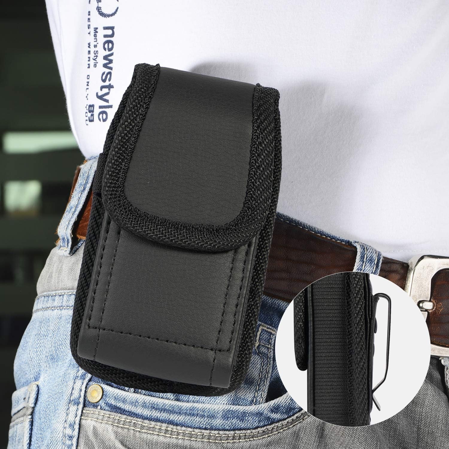 Black Vegan Leather Vertical Pouch Flip Phone Case for Alcatel Go FlipV, MyFlip,