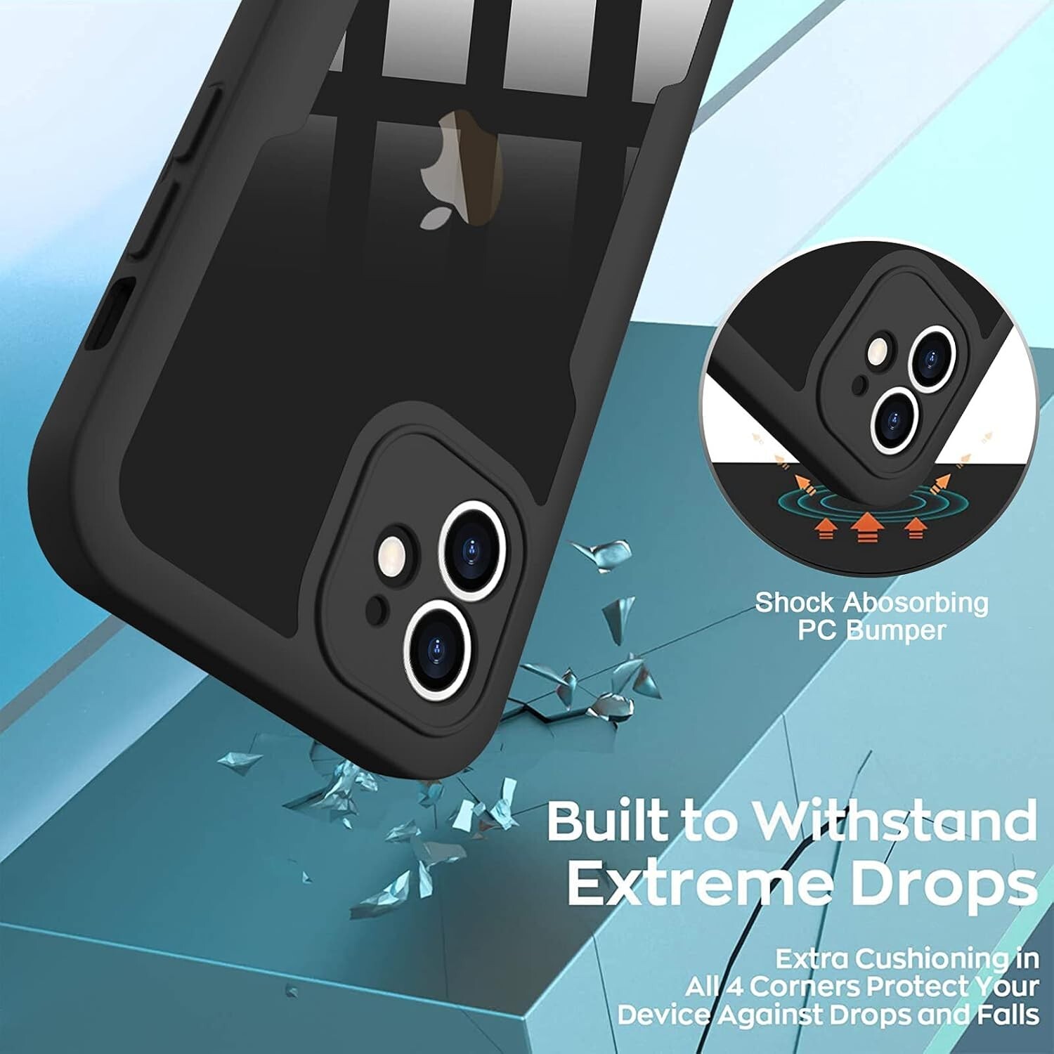 For iPhone 11 Case 6.1 in Shockproof Double Layer Built-in Screen Protector Film