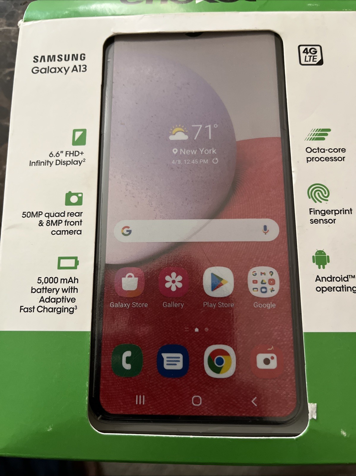 New – Samsung A13 4G LTE 6.6″ 32GB 4GB Black Only Cricket New Acc Or Upgrade.