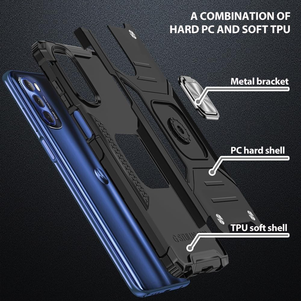 Moto G Stylus 5G 2022 Case with 2Pcs Tempered Glass Screen Protector, Black