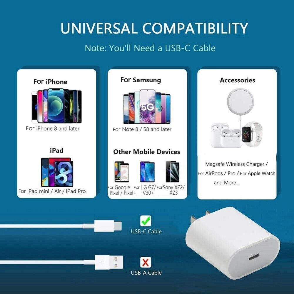 20W Ungrade Super Fast Charger + Cable For iPhone 11 13 14 Pro Max 8 7 6 Xs XR