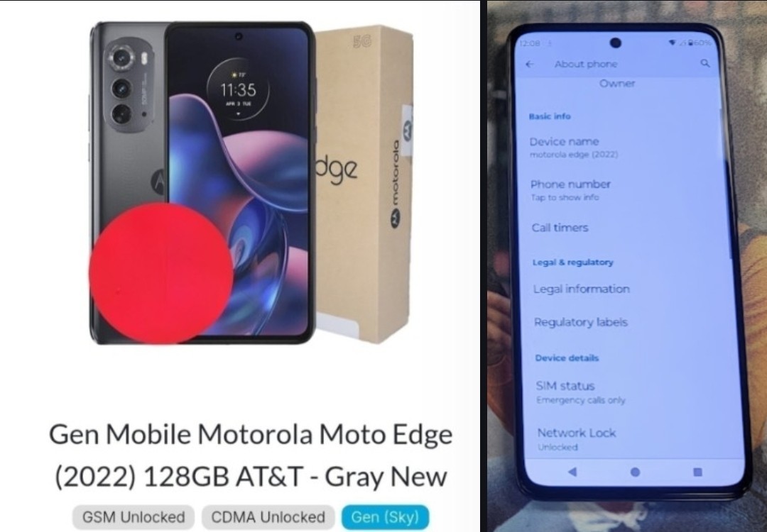 AT&T Motorola Edge 2022 5G 128GB GSM-CDMA Unlocked Verizon/T-Mobile/Spectrum New