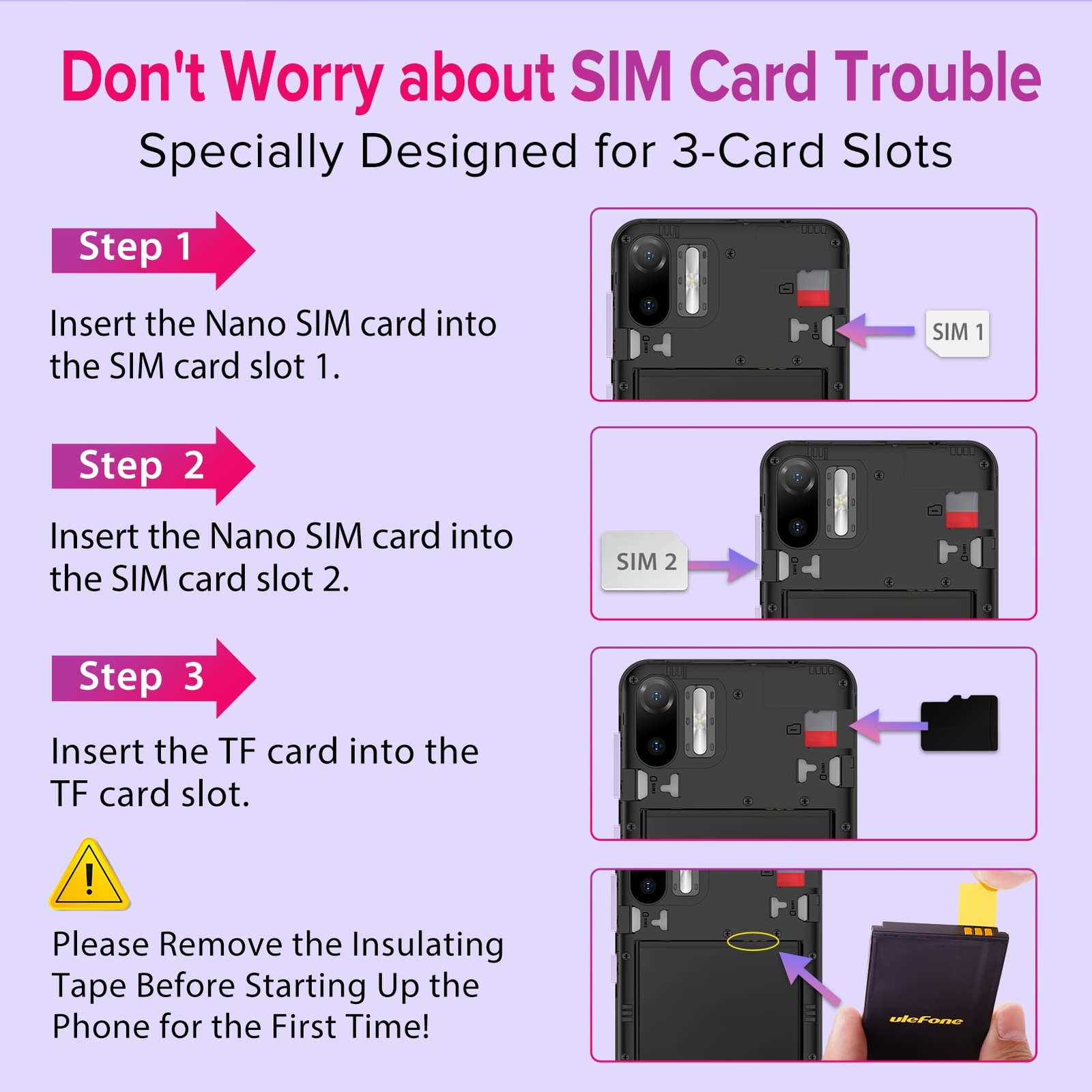 Ulefone Note 6 GSM 3G Unlocked Smartphone, Triple Card Slots, Android 11-Purple