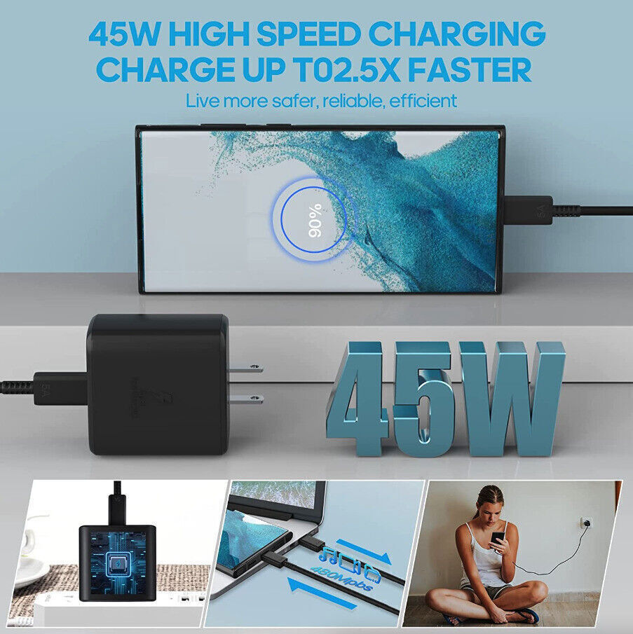 Universal 45W Fast Charger Wall Adapter Type-C Cable for Samsung Galaxy S23 S22