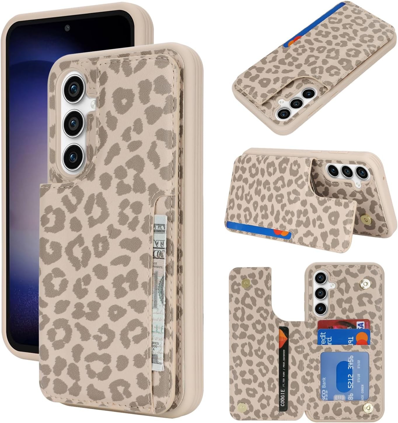 Samsung Galaxy S23 FE Case with Card Holder, Wallet Case for Women Men (Beige Le