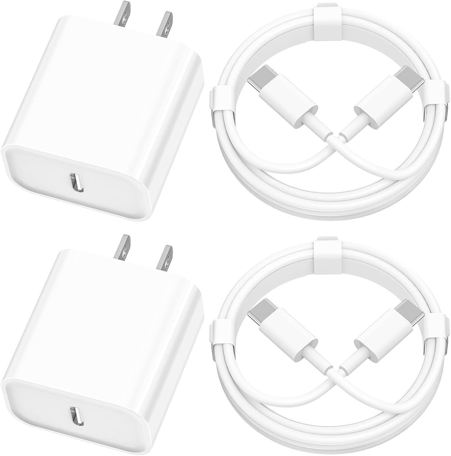 2 Pack 20W USB-C Fast Charger Adapter for iPhone 17/17 Pro + 6FT Type-C Cable