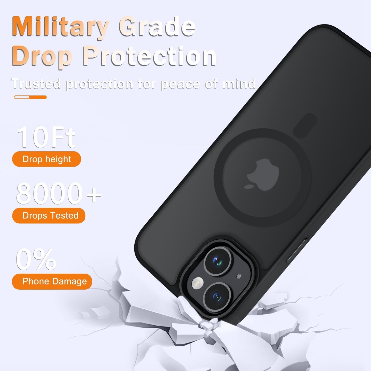 iPhone 14 Case, iPhone 13 Case, Matte Magnetic Slim Phone Cover, Black, Shockpro