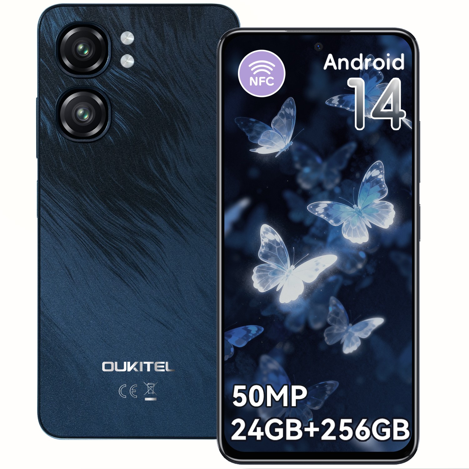 OUKITEL C58 Pro Cell Phone 24GB+256GB 6.7″ HD+ 5150mAh 50MP Android 14 Phone 4G