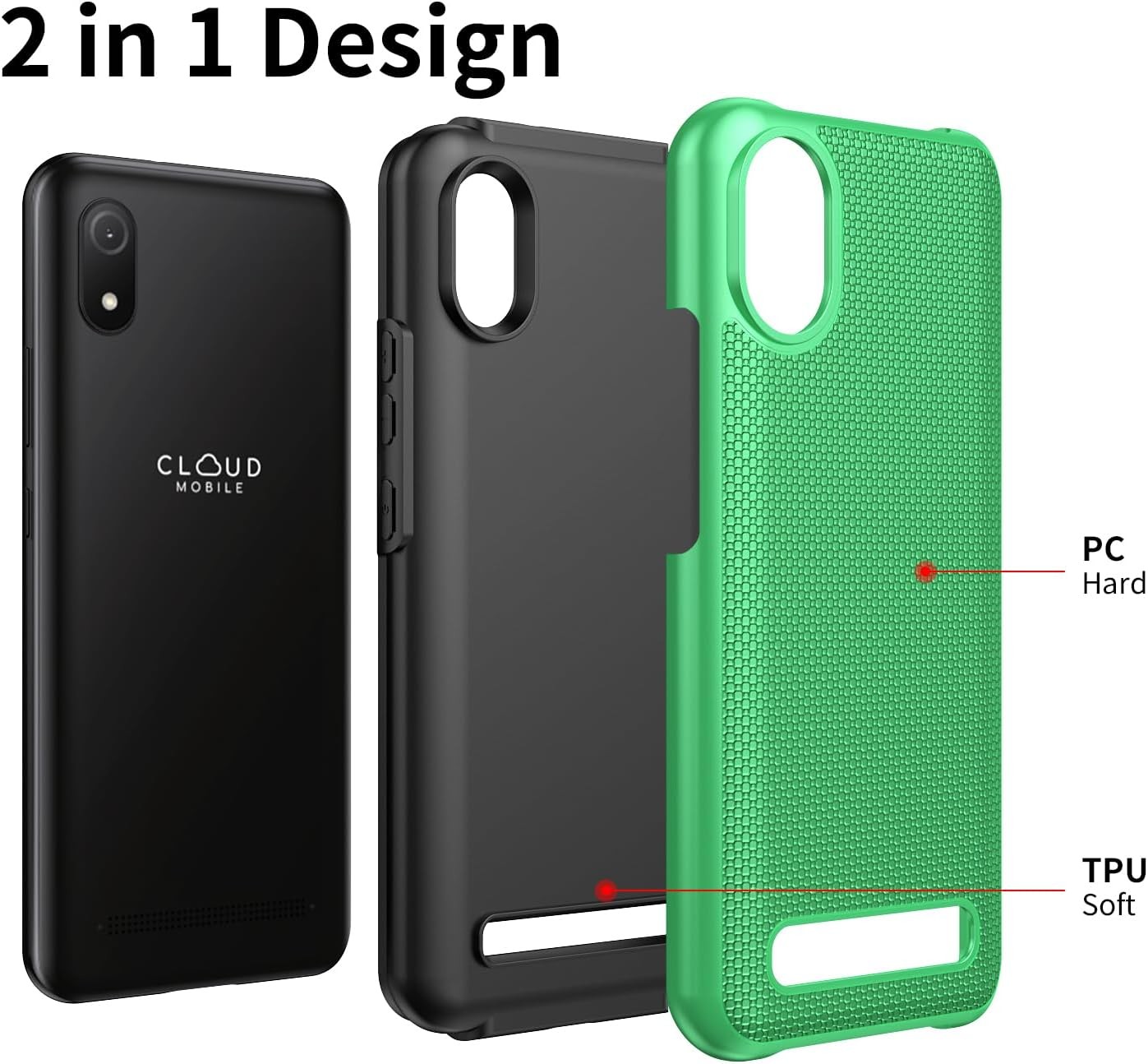 Designed for Cloud Mobile Stratus C8 Phone Case with Screen Protector, Green