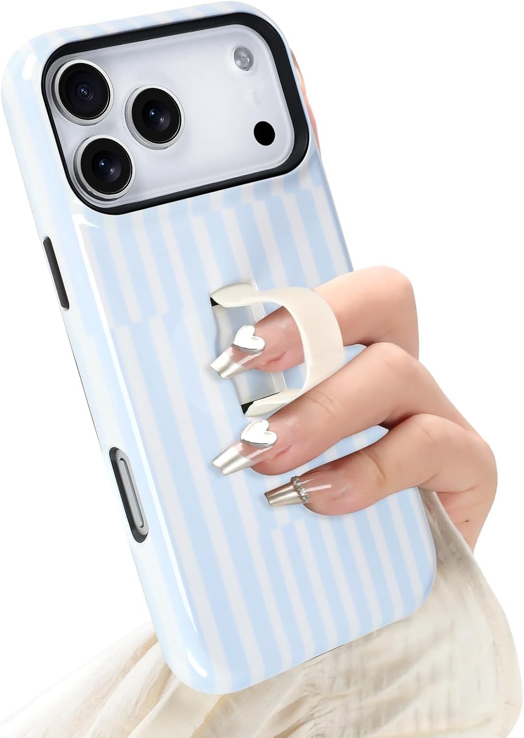 iPhone 17 Pro Max Case with Finger Strap Kickstand, Stylish Chic Striped Cover