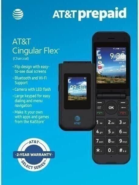 AT&T Locked Cingular Flex 4G LTE Flip Phone ATTEA211101, 4GB, Gray Flip Phone