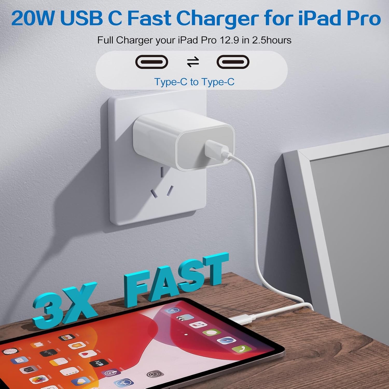 2-Pack 20W USB-C Fast Charger Block for iPhone 17 Pro/16 ProMax 6FT Cable