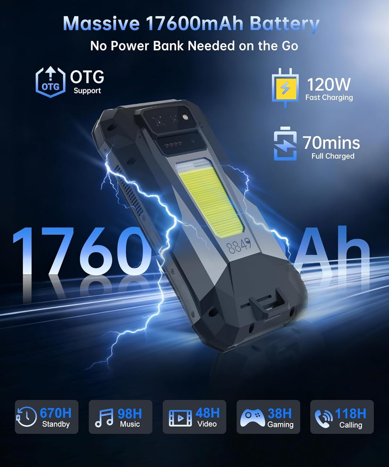 Tank X Rugged Smartphone 5G, IP68 Waterproof Android 15 Unlocked Mobile Cell Pho