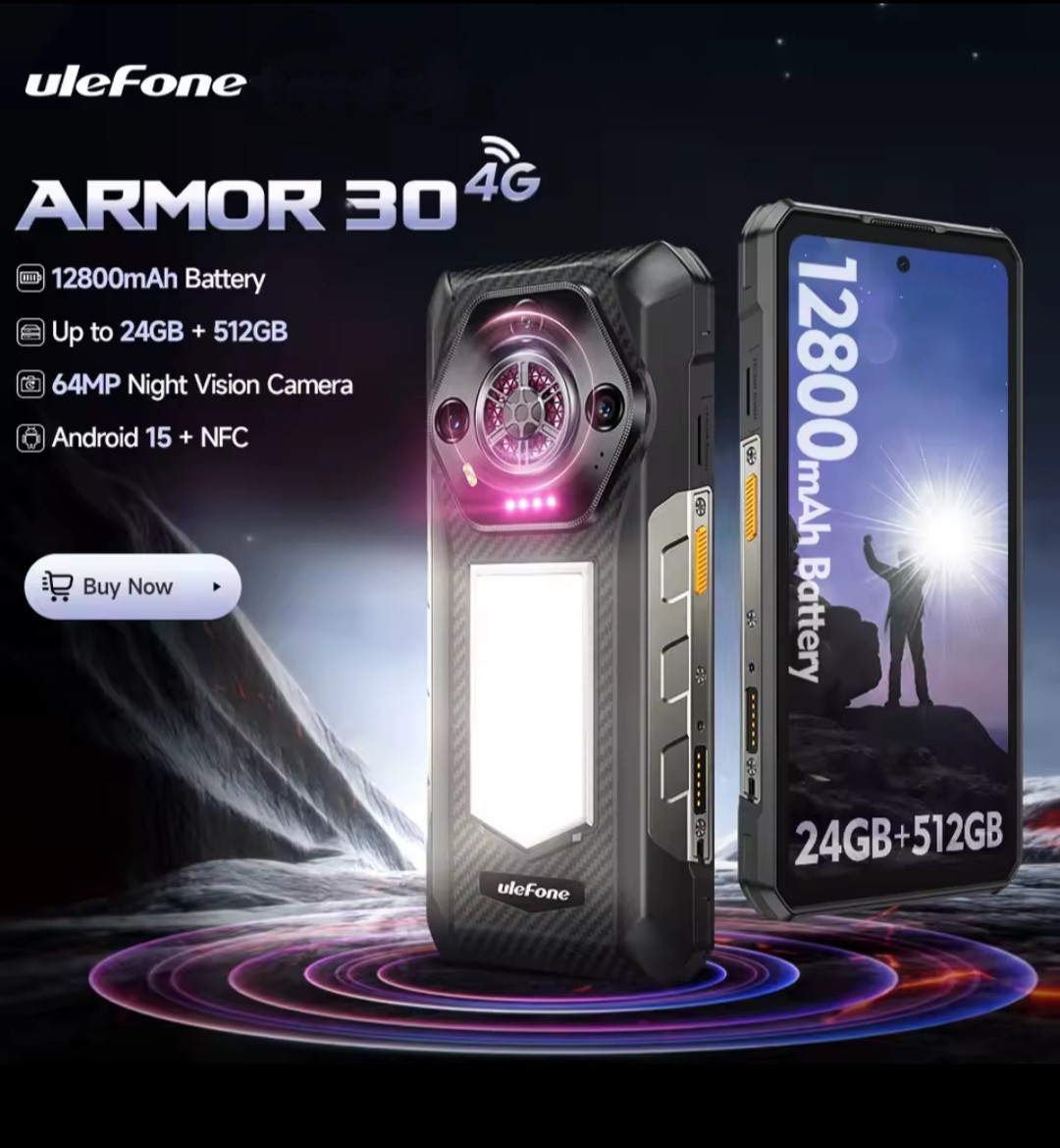 Ulefone Armor 30 Rugged Phone 24G+512G 6.95″ 50MP/64MP Night Vision 12800mAh NFC