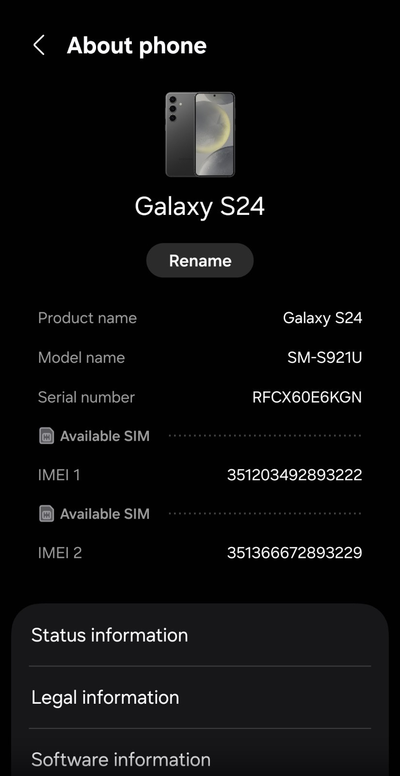 Samsung Galaxy S24 – 128 GB – SM-S921U – Grey T-Mobile Only IMEI Pic